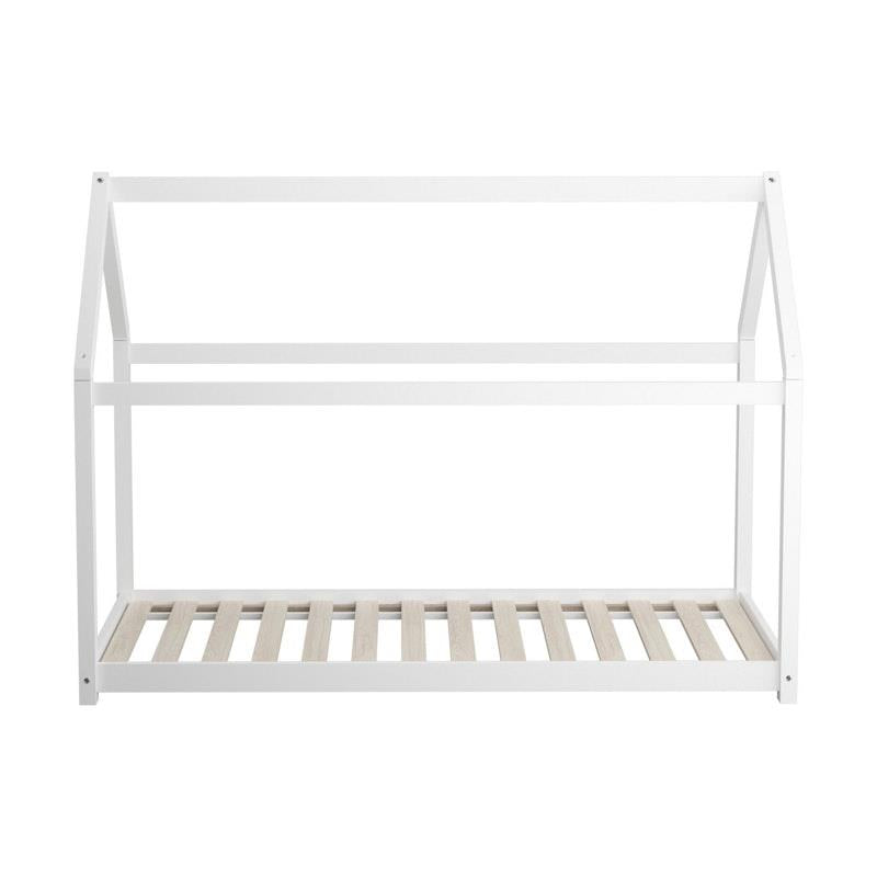 Oikiture Bed Frame - Single Wooden Timber House Style (White)