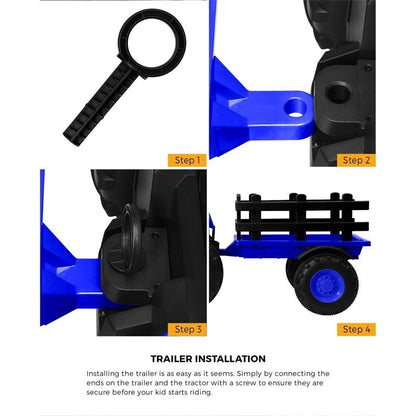 Mazam Kids Ride-On Car Tractor Trailer 12V Remote Control Electric Toy - XL Blue-Auzzi Store