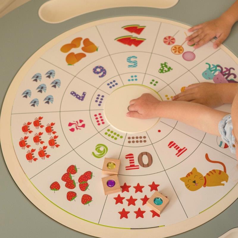 Riababy Play&Learn Activity Table Set with Adjustable Legs - Lego Duplo Compatible in Warm Beige