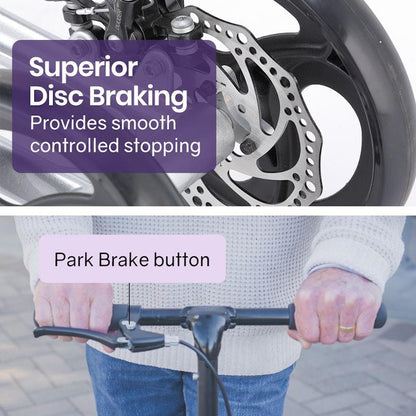 Equipmed Premium Knee Scooter Walker with Disc Brake & Suspension Bag - Silver