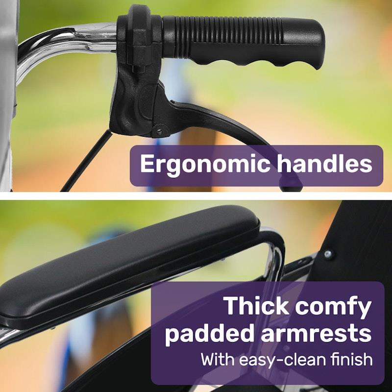 Equipmed SmartRide Deluxe Folding Manual Reclining Wheelchair - Black