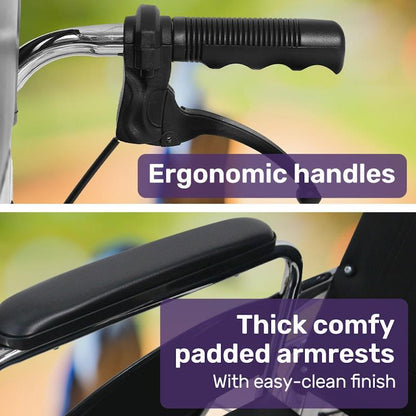 Equipmed SmartRide Deluxe Folding Manual Reclining Wheelchair - Black