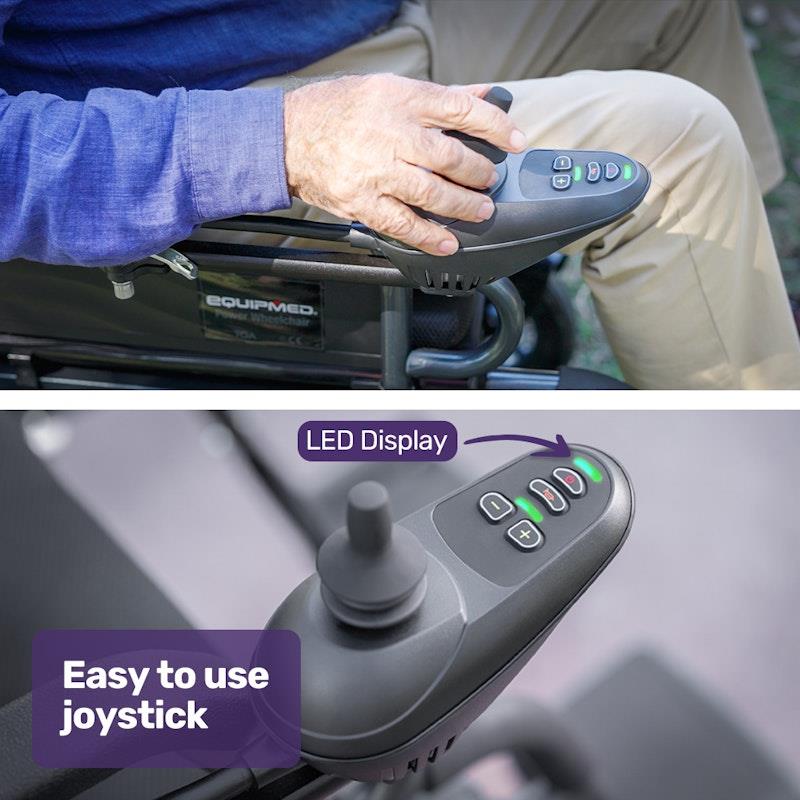 Equipmed Electric Folding Wheelchair - Wide Bariatric Seat, Comfortable for S-XL, Long Range Lithium Battery - Black