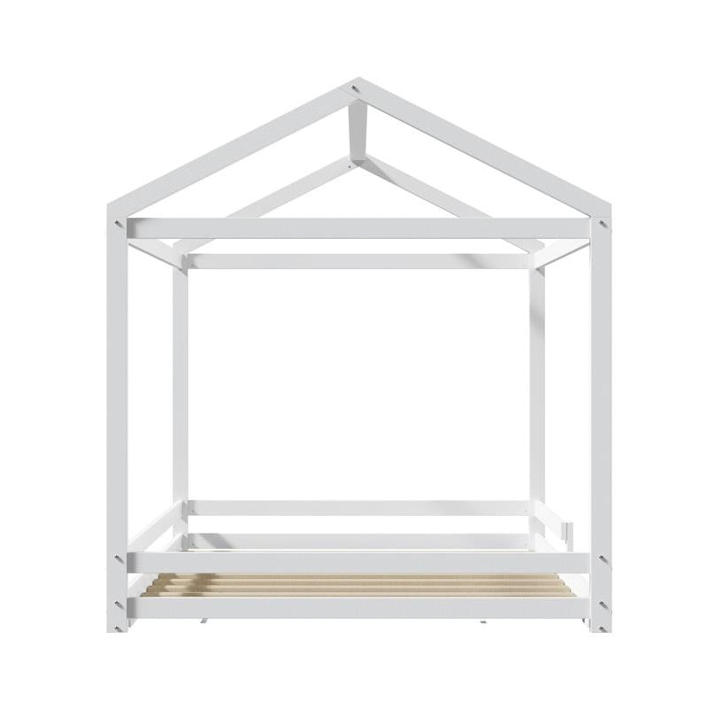 Oikiture Kids Wooden Bed Frame Timber House Beds Base with Fence Double White-Auzzi Store