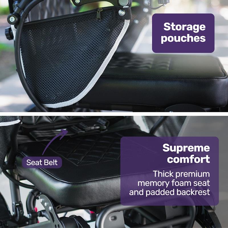 Equipmed Electric Folding Wheelchair - Long Range, Aluminium Frame - Black