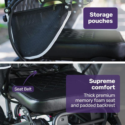 Equipmed Electric Folding Wheelchair - Long Range, Aluminium Frame - Black