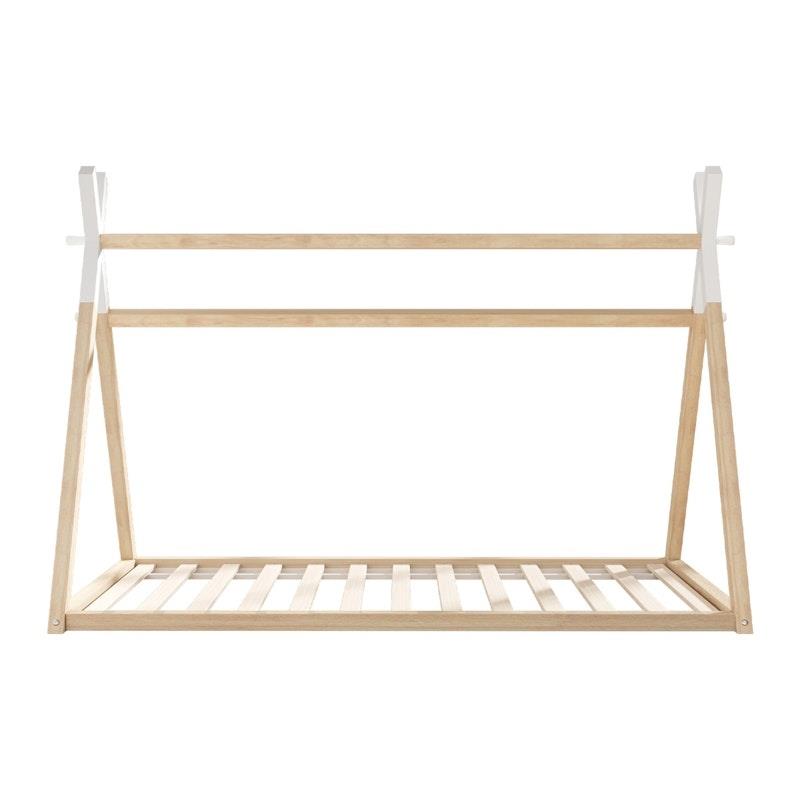 Oikiture Kids King Single Bed Frame - Wooden Timber Teepee House Design