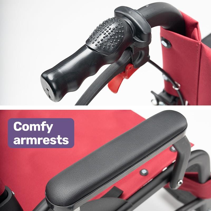 Equipmed Folding Transit Wheelchair Lightweight Red - Your Reliable Travel Partner