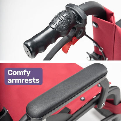 Equipmed Folding Transit Wheelchair Lightweight Red - Your Reliable Travel Partner