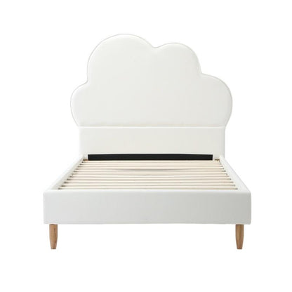 Oikiture Cloud Kids Bed Frame - Single Size Faux Leather White