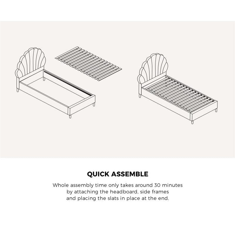 Oikiture Single Size Scallop-Shape Bed Frame with Boucle Upholstery - White-Auzzi Store