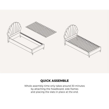 Oikiture Single Size Scallop-Shape Bed Frame with Boucle Upholstery - White-Auzzi Store