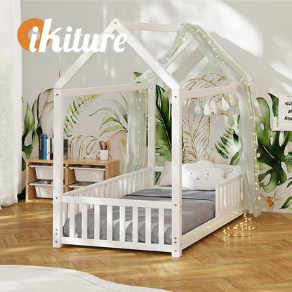 Oikiture Corie House Bed Frame for Kids - Wooden Timber Single