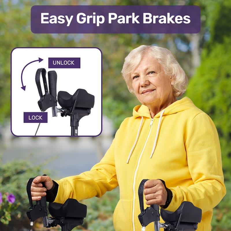 Equipmed ErgoStride Upright Rollator Walker with Forearm Support - Grey