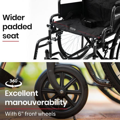 Equipmed 24 Inch Folding Wheelchair - X-Large Dark Grey