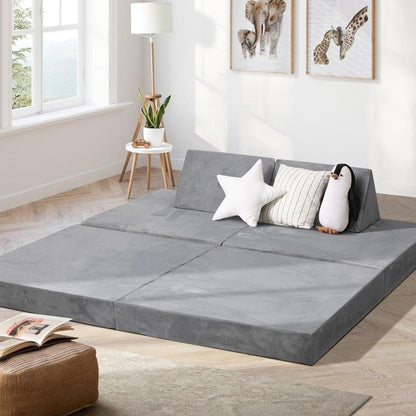 Oikiture Kids Sofa Play Couch Modular Lounge Cushion Convertible Playset - Grey (4 Pieces)