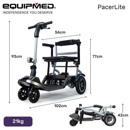 Equipmed PacerLite Ultra-Lightweight Folding Electric Mobility Scooter - Black