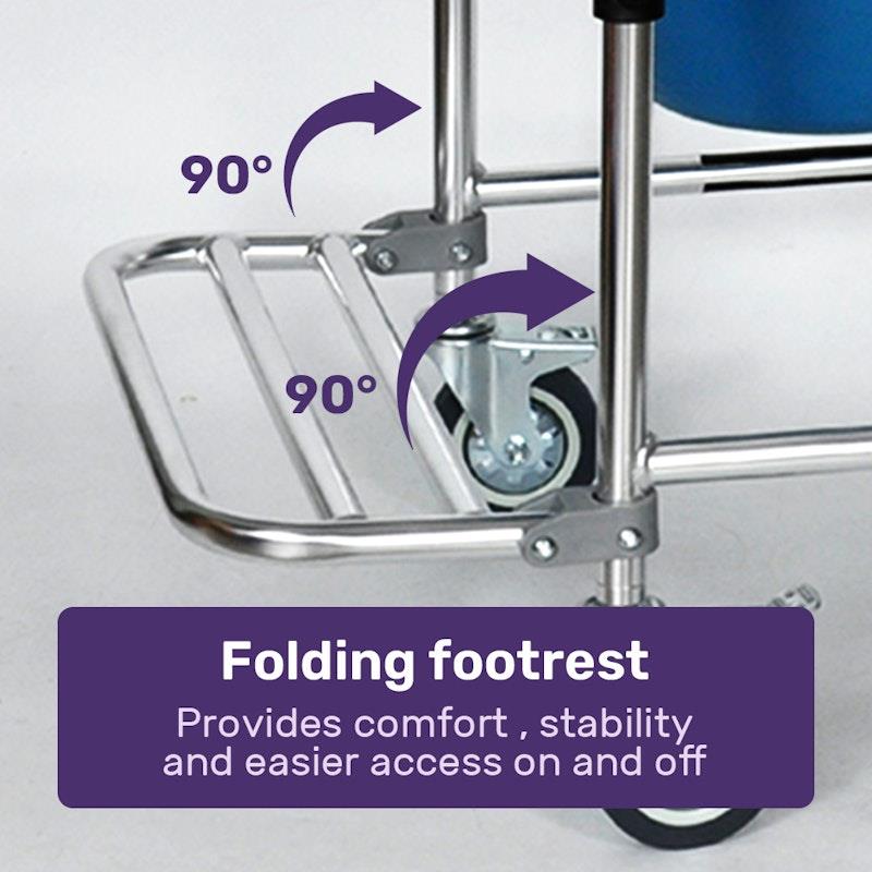 Equipmed Rolling Commode Shower Chair with Wheels - White & Blue