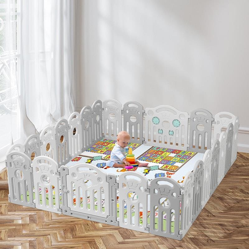 BoPeep Kids Playpen - 24 Panel Baby Safety Gate & Toddler Fence in Grey