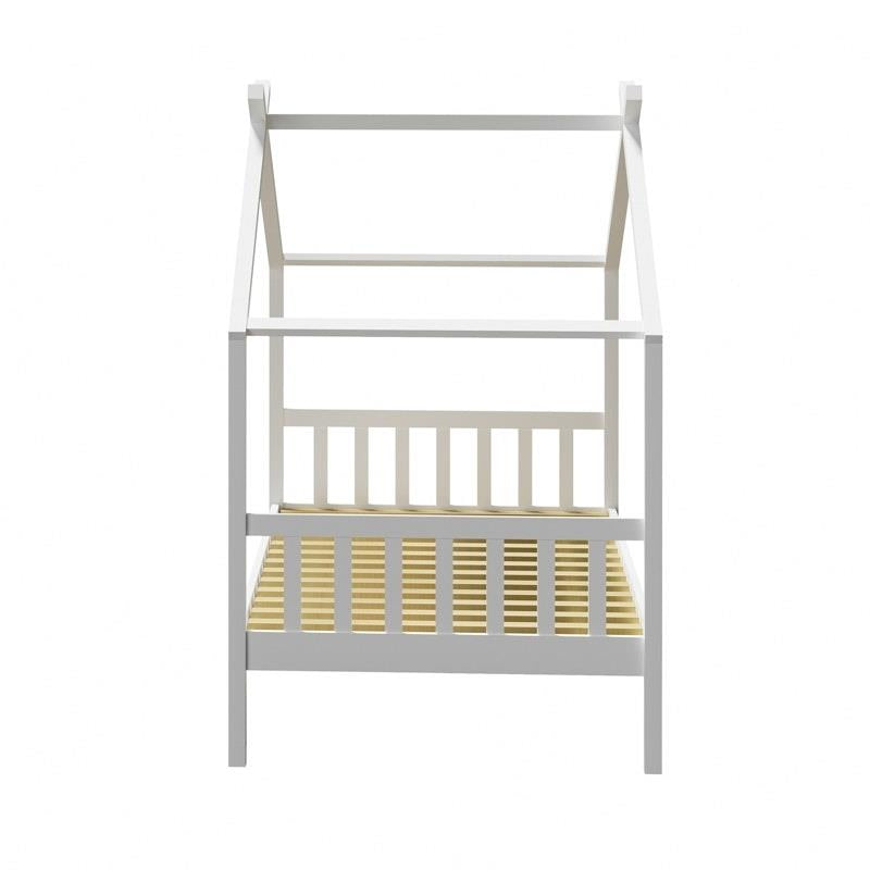 Oikiture Kids Bed Frame - Wooden Base Single Timber House Beds (White)