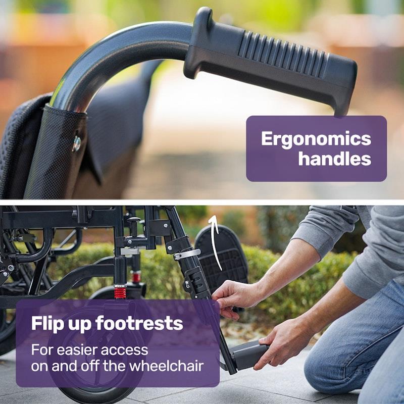 Equipmed Electric Folding Wheelchair - Wide Bariatric Seat, Comfortable for S-XL, Long Range Lithium Battery - Black