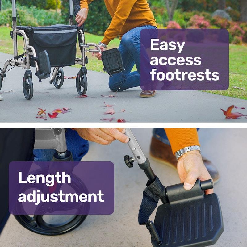 Equipmed SmartRoller 2-in-1 Foldable Aluminium Walking Frame Rollator - Silver