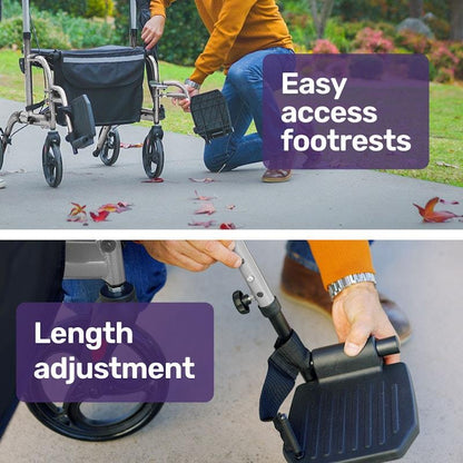 Equipmed SmartRoller 2-in-1 Foldable Aluminium Walking Frame Rollator - Silver