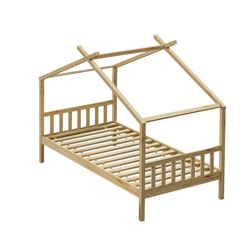 Oikiture Kids Single Bed Frame - Wooden Timber House Design for Imaginative Play
