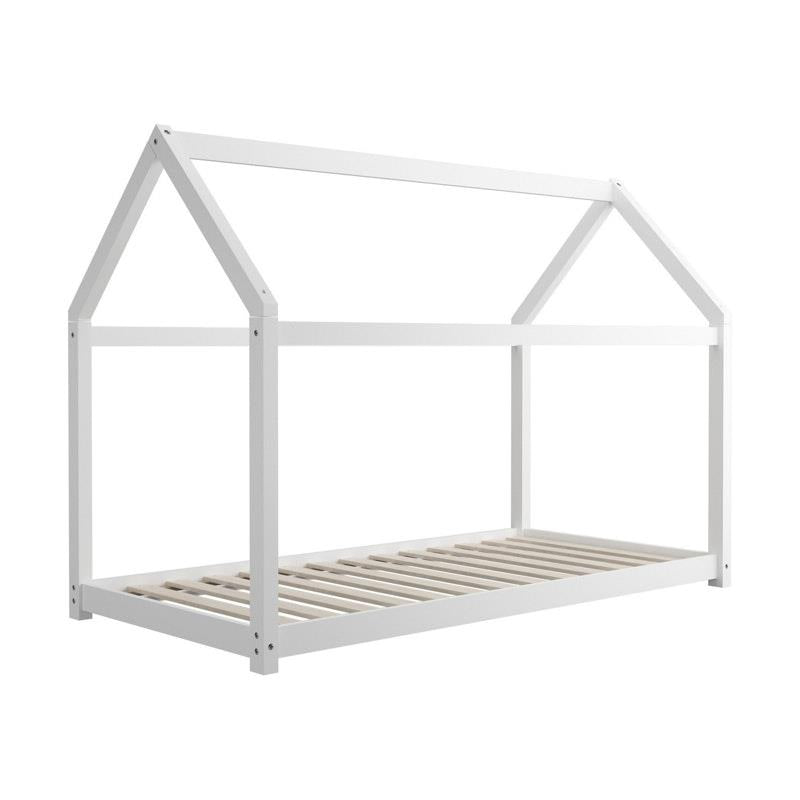 Oikiture Bed Frame - Single Wooden Timber House Style (White)