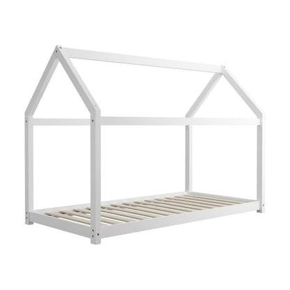 Oikiture Bed Frame - Single Wooden Timber House Style (White)