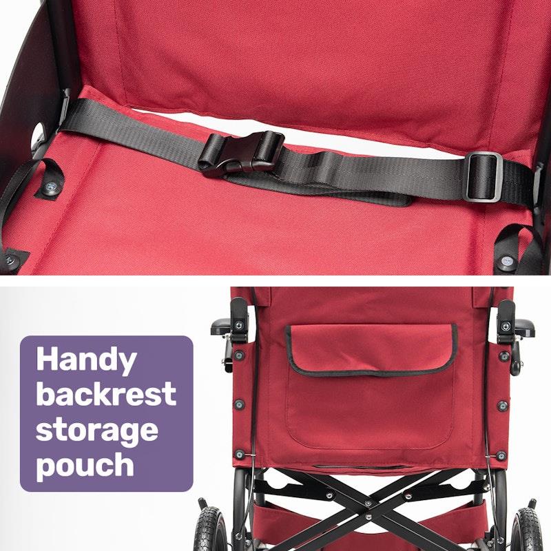 Equipmed Folding Transit Wheelchair Lightweight Red - Your Reliable Travel Partner