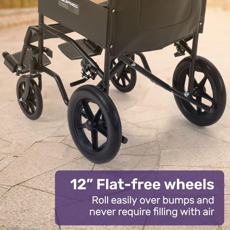 Equipmed Folding Transit Manual Wheelchair For S-XL Black - Comfort and Convenience