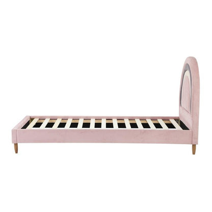 Oikiture Rainbow Kids Bed Frame - Single Size Velvet Pink