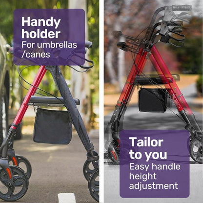 Equipmed 4 Wheel Lightweight Rollator Walker - Red