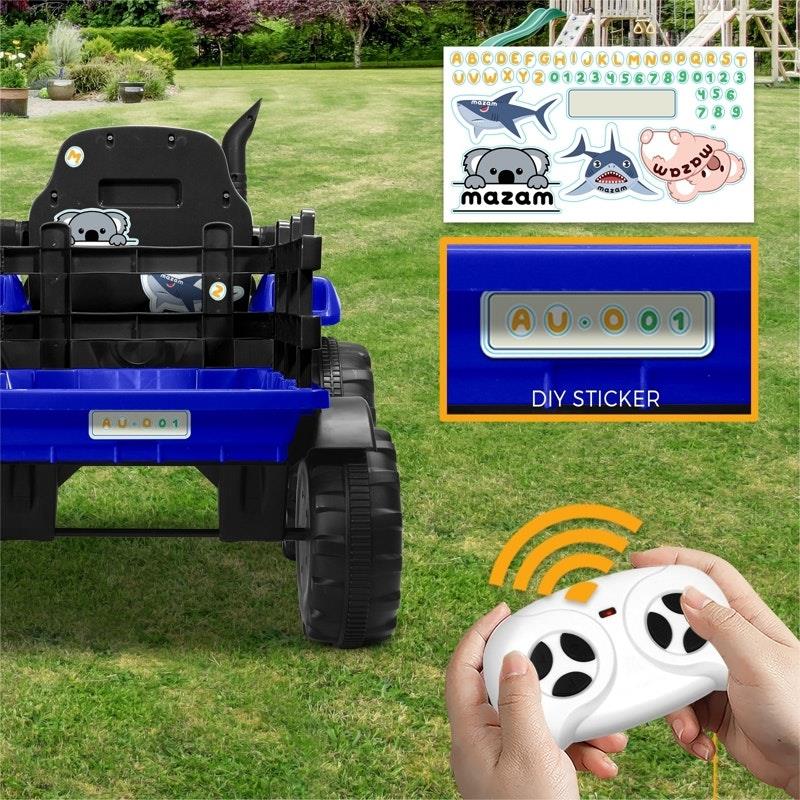 Mazam Kids Ride-On Car Tractor Trailer 12V Remote Control Electric Toy - XL Blue-Auzzi Store