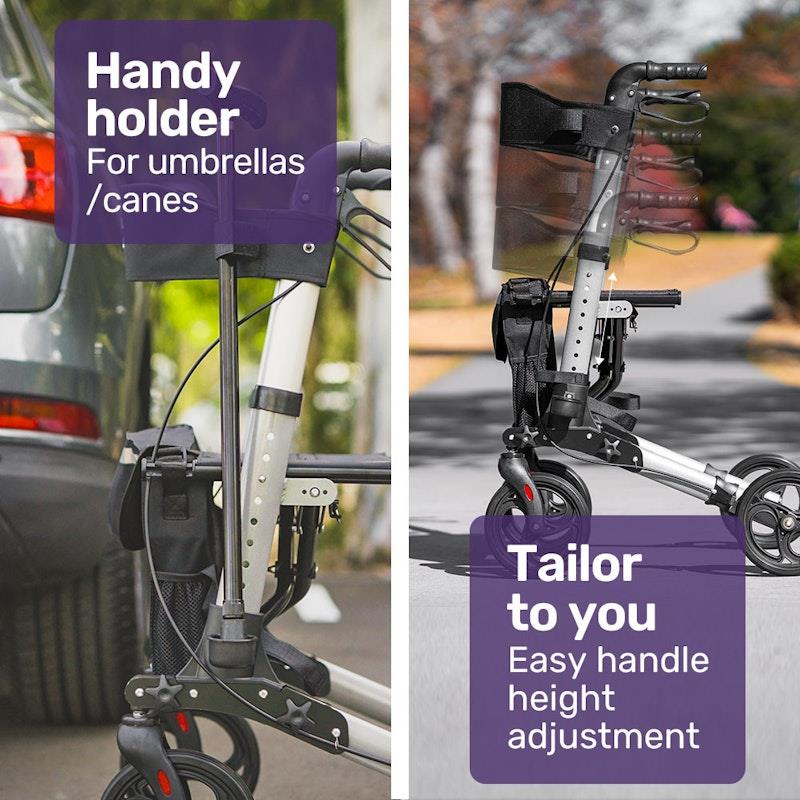 Equipmed Easy Stride Foldable Aluminium Walking Frame Rollator - Silver