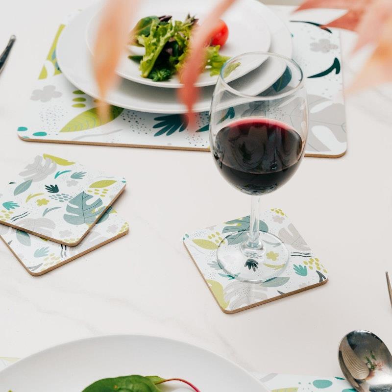 Clevinger 8-Piece MDF Placemats and Coasters - Monstera Design