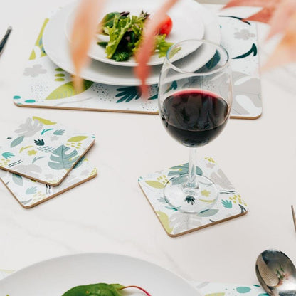 Clevinger 8-Piece MDF Placemats and Coasters - Monstera Design