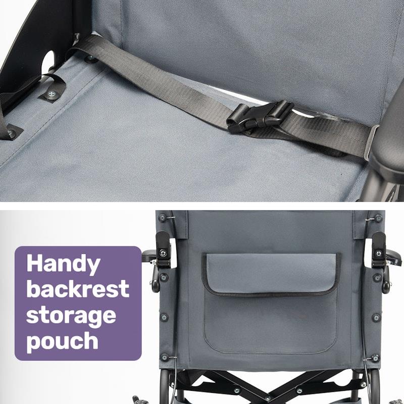 Equipmed Folding Transit Wheelchair Lightweight Grey - Smart Travel Companion