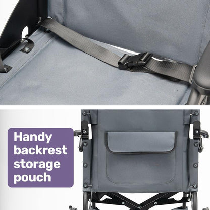 Equipmed Folding Transit Wheelchair Lightweight Grey - Smart Travel Companion