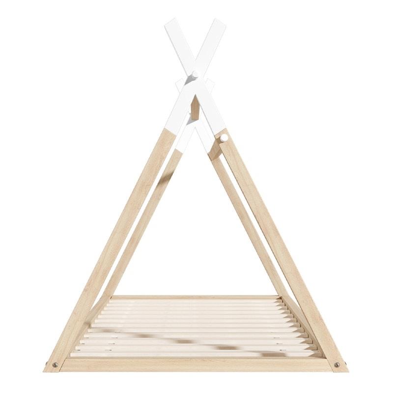 Oikiture Kids King Single Bed Frame - Wooden Timber Teepee House Design