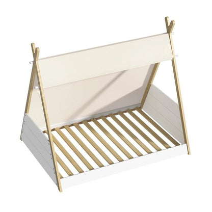 Oikiture Kids Canvas Teepee Bed Frame - Wooden Timber Platform for Imaginative Sleep