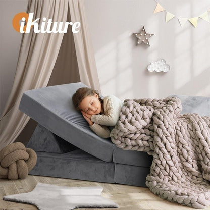 Oikiture Kids Sofa Play Couch Modular Lounge Cushion Convertible Playset - Grey (4 Pieces)