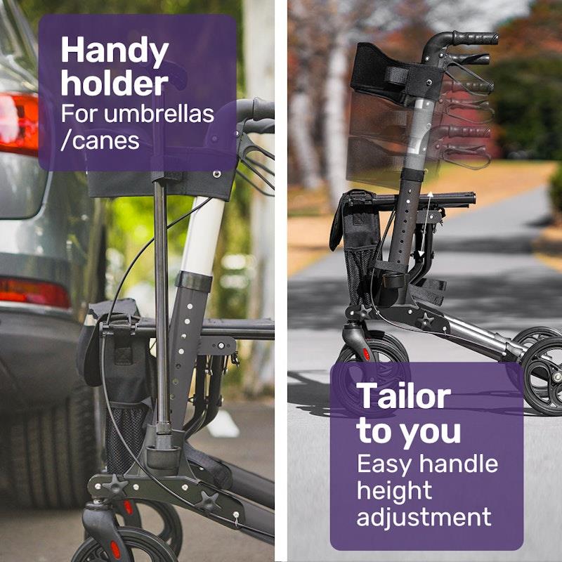 Equipmed Easy Stride Foldable Aluminium Walking Frame Rollator - Titanium Colour