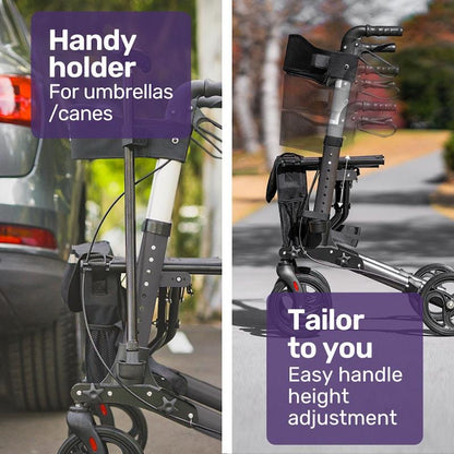 Equipmed Easy Stride Foldable Aluminium Walking Frame Rollator - Titanium Colour