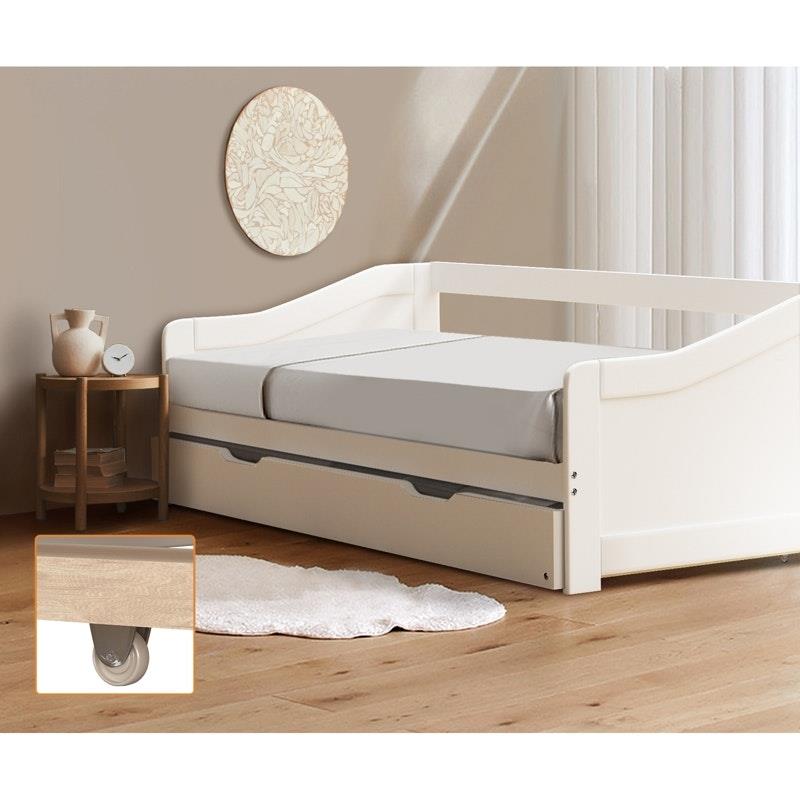 Oikiture Trundle Bed Frame - Daybed Single Size Base Timber Wooden Beds x2 - White