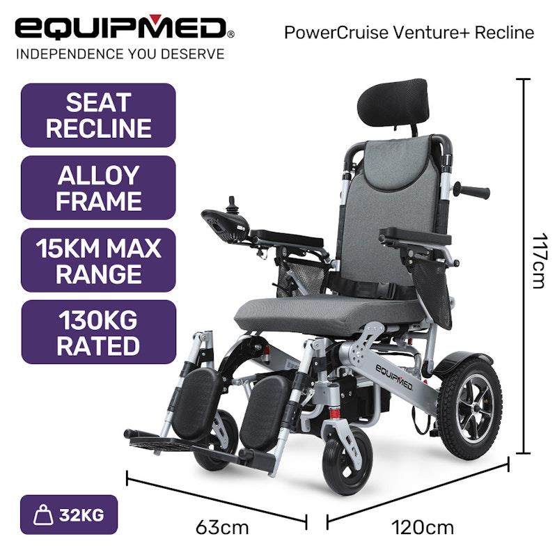 Equipmed Power Electric Wheelchair - Folding, Airline Approved, Recline Adjustment