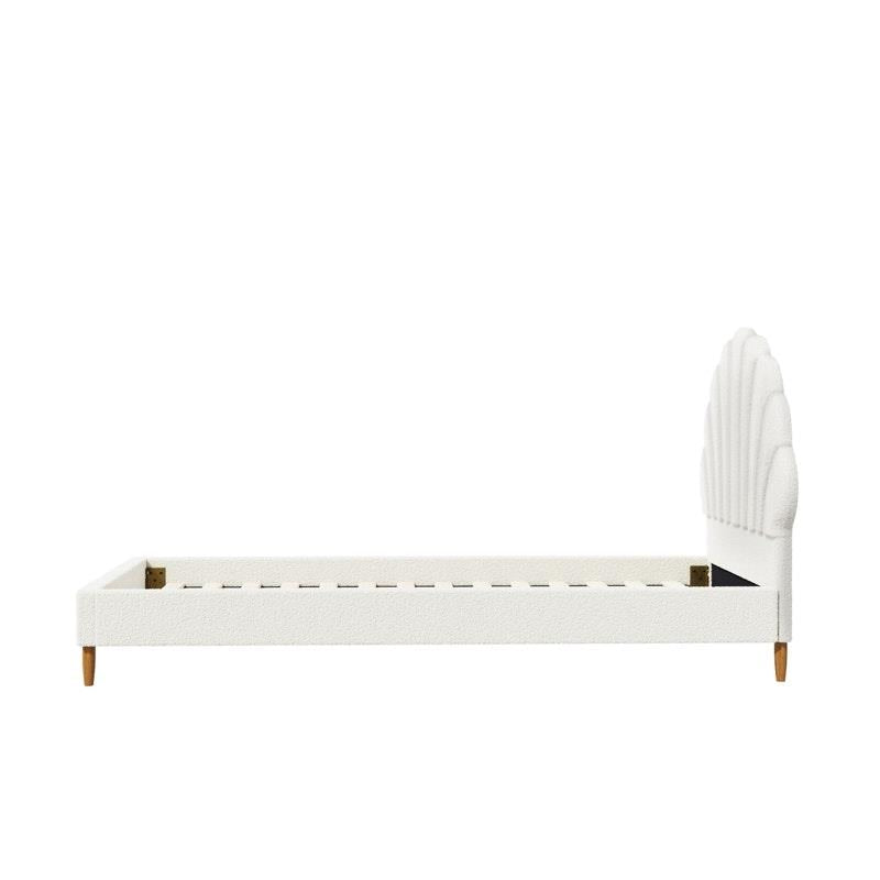 Oikiture Single Size Scallop-Shape Bed Frame with Boucle Upholstery - White-Auzzi Store