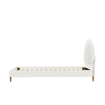 Oikiture Single Size Scallop-Shape Bed Frame with Boucle Upholstery - White-Auzzi Store