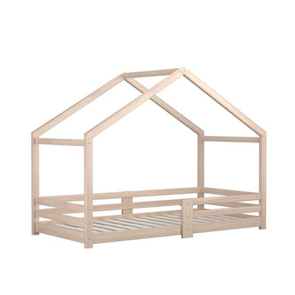 Oikiture Vela House Bed Frame for Kids - Wooden Timber Single